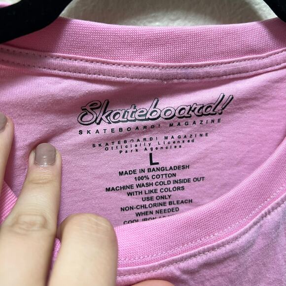 Skateboard Graphic Tee Pink Short Sleeves Crew Neck 100% Cotton Sz L - Picture 6 of 6